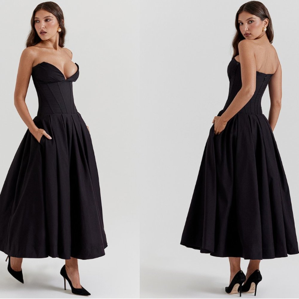 House of CB 'Lady' Black Strapless Midi Dress NWOT - Picture 6 of 17